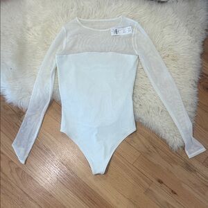 Abercrombie & Fitch White Sheer Long Sleeve Bodysuit